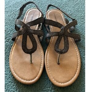 Montego Bay Club Womens 7.5 Black Glitter Slingback Thong Flat Sandals Shimmer